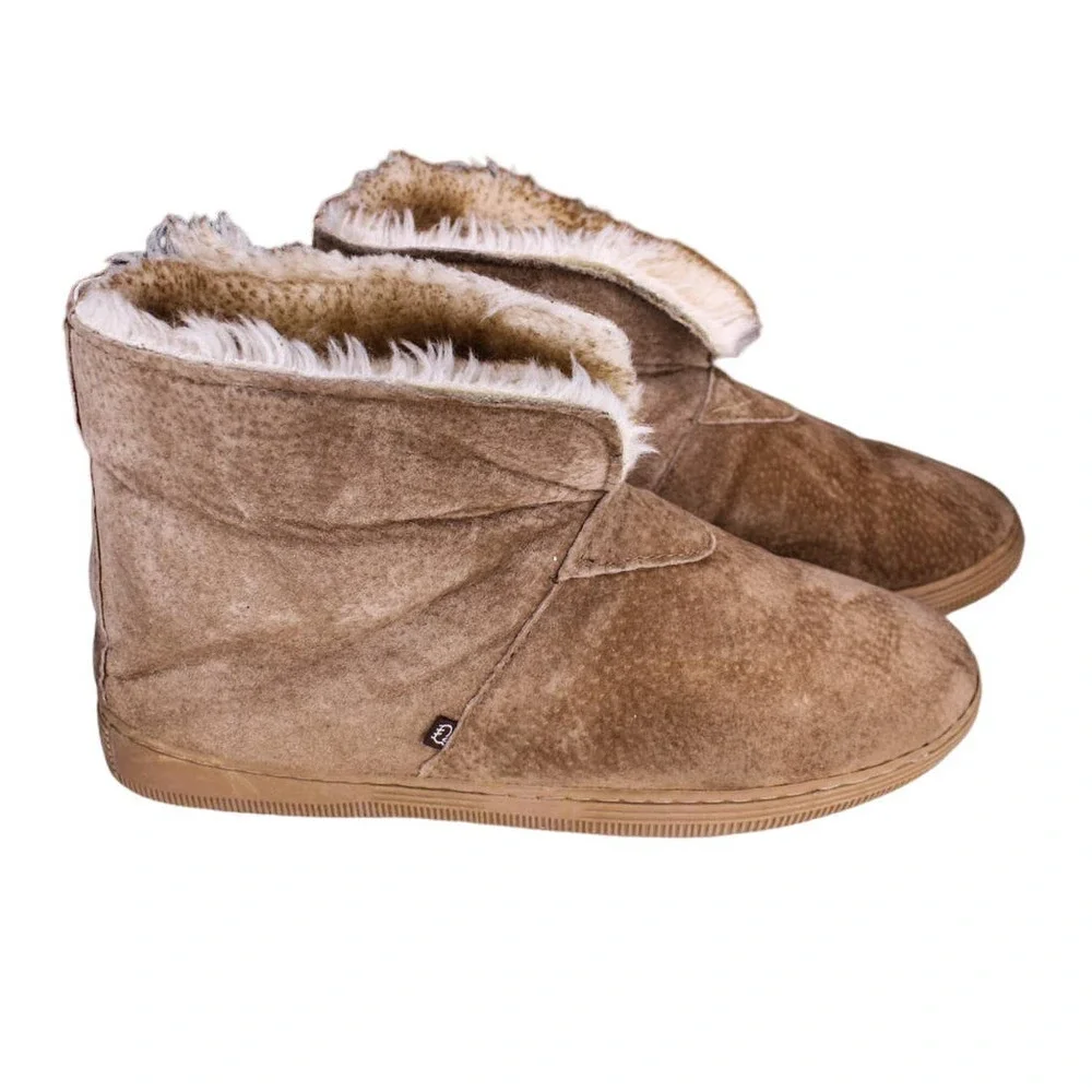 Lamo Mens Suede Ankle Boots Booties Brown Leather Faux Fur Lining Slip O…